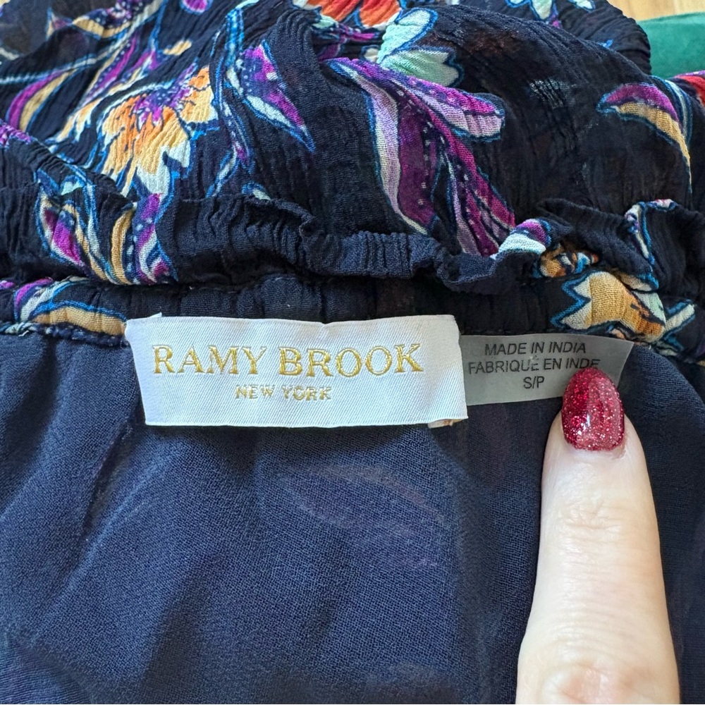 Ramy Brook Floral Printed Aurora Navy Jardin Blue One Shoulder Top EUC Small - Picture 9 of 12